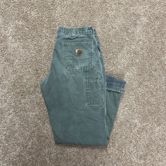 VTG 90s Carhartt Carpenter Pants Men's 32x29 90s Big Patch Rare Green Workwear - Picture 1 of 7